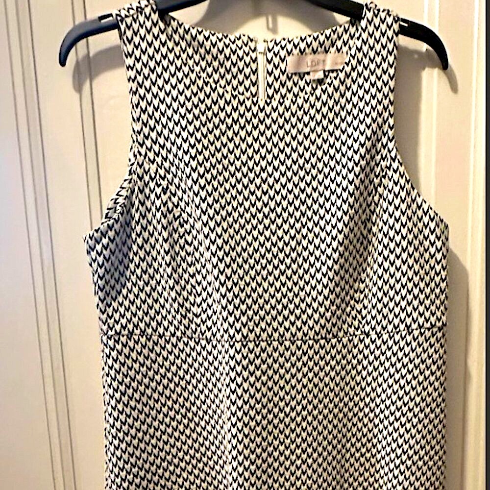 Ann Taylor Loft Petites, Chevron, Black and White, Sleeveless, A-line Dress 12p